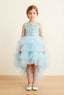 Girls' Sparkly Sequin & Tiered Tulle High-Low Party Dress with Satin Bow Back