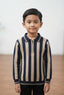 Boys' Striped Long-Sleeve Quarter-Zip Polo Shirt in Navy and Beige