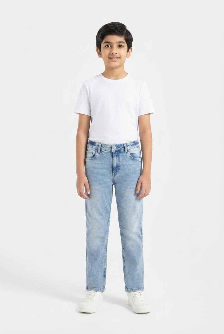 Light Blue Slim Fit Jeans for Boys – 35" Length / 24" Waist