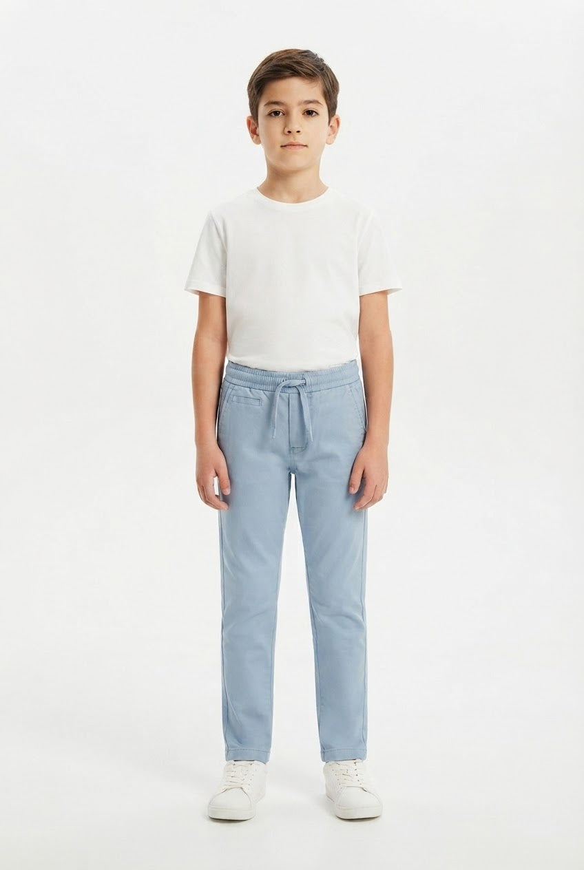Boys' Light Blue Drawstring Jogger Pants – 32" Length