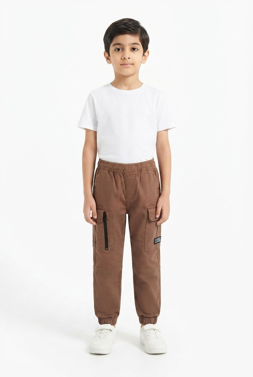Boys' Brown Cargo Jogger Pants