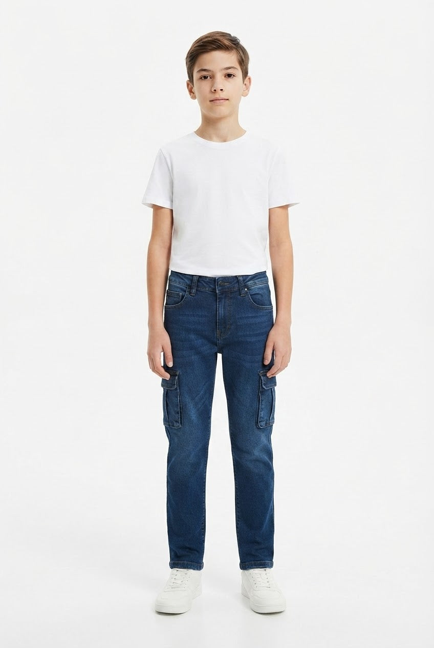 Boys' Dark Blue Cargo Denim Jeans Main image