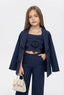 Navy Blue 3-Piece Floral Co-ord Set (Jacket + Crop Top + Trouser) – Girls