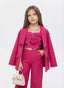 Hot Pink 3-Piece Floral Co-ord Set (Jacket + Crop Top + Trouser) – Girls