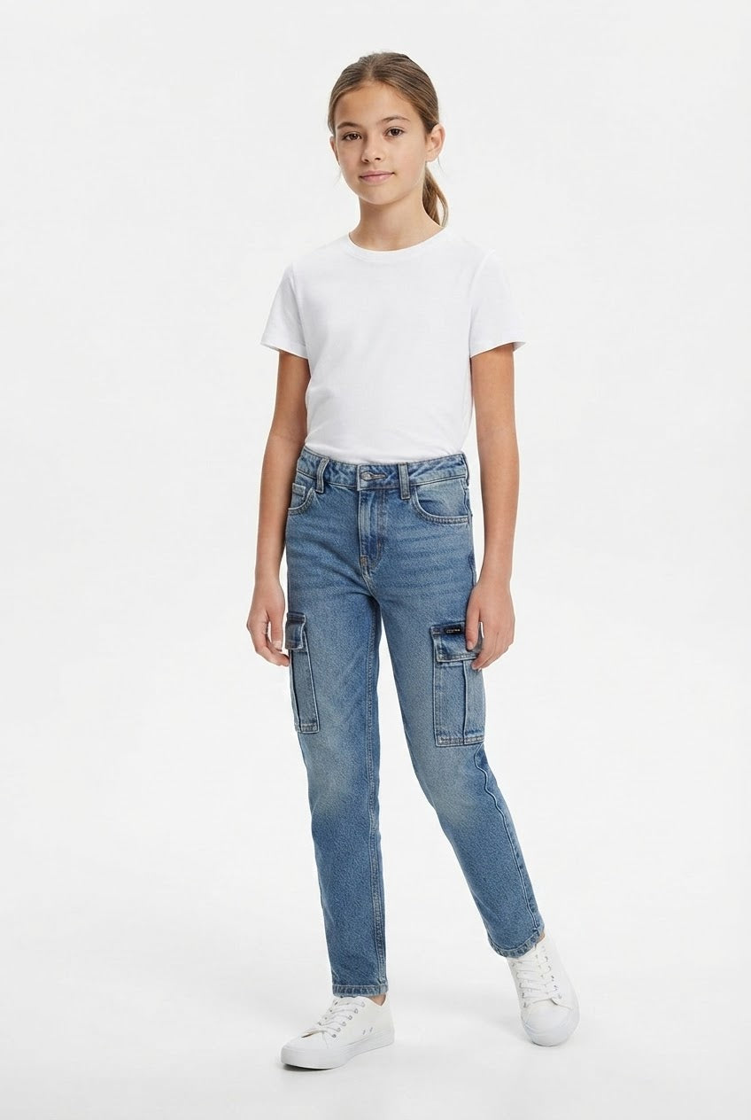 Girls Cargo Denim Jeans  | 32" Length / 24" Waist