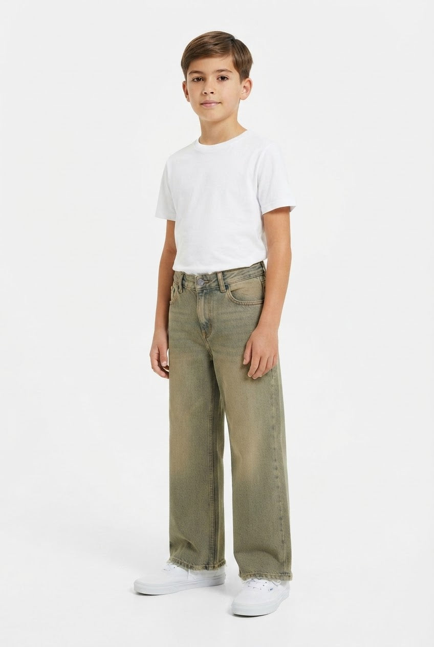 Boys Wide Leg Olive Jeans  | 32" Length / 24" Waist Main image