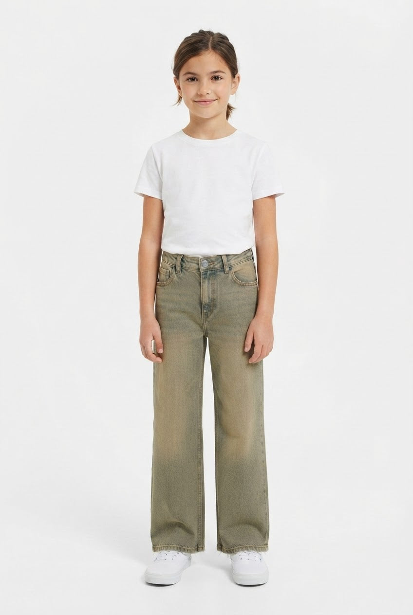 Girls Wide Leg Olive Jeans  | 32" Length / 24" Waist