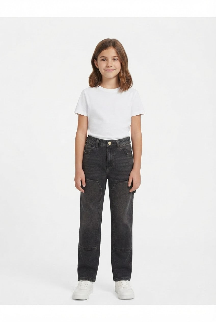 Girls' Black Carpenter Wide-Leg Jeans – 32" Length / 24" Waist Main image