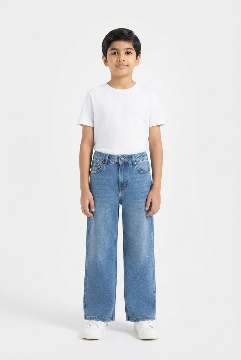 Boys' Light Blue Wide-Leg Jeans – 38" Length