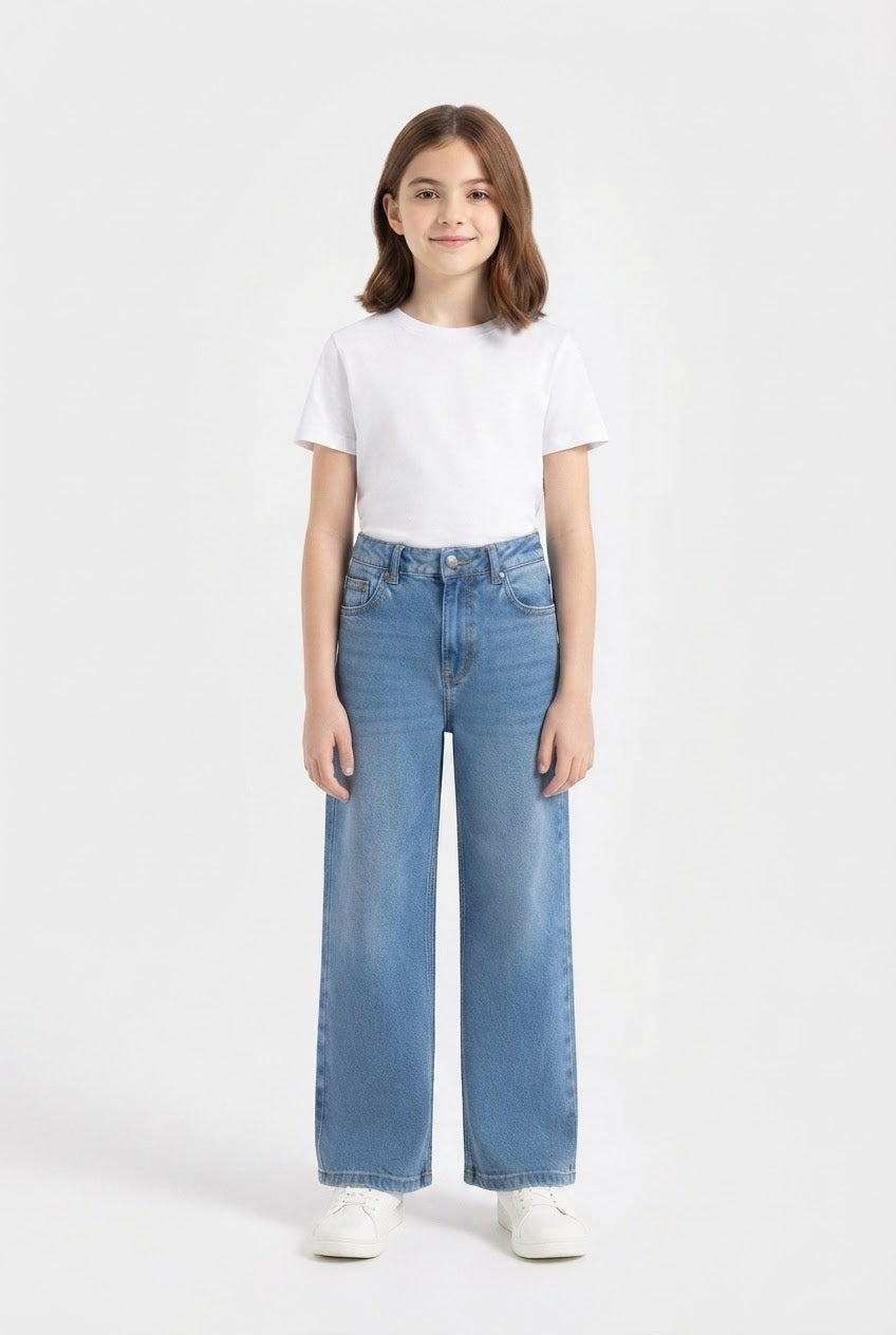 Girls' Light Blue Wide-Leg Jeans – 33" Length / 26" Waist