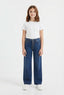 Girls' Dark Blue Wide-Leg Button-Fly Jeans – 29" Length / 20" Waist