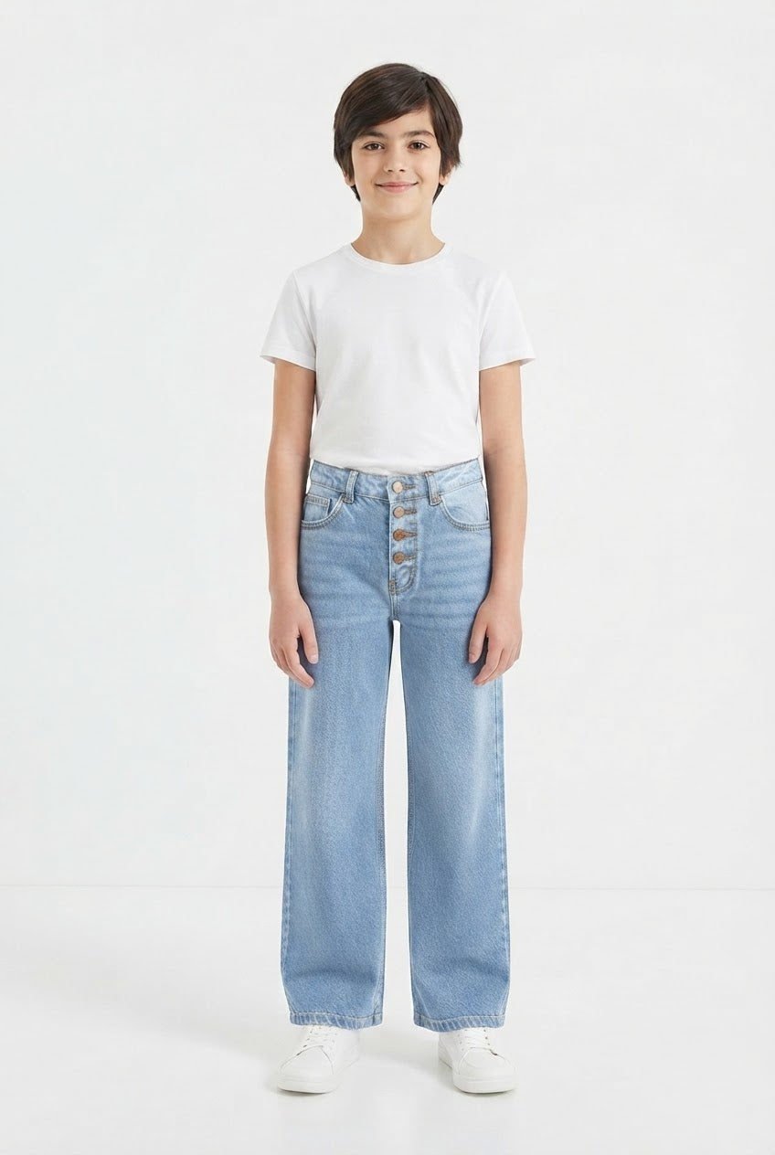 Boys' Light Blue Wide-Leg Button-Fly Jeans – 29" Length / 20" Waist Main image