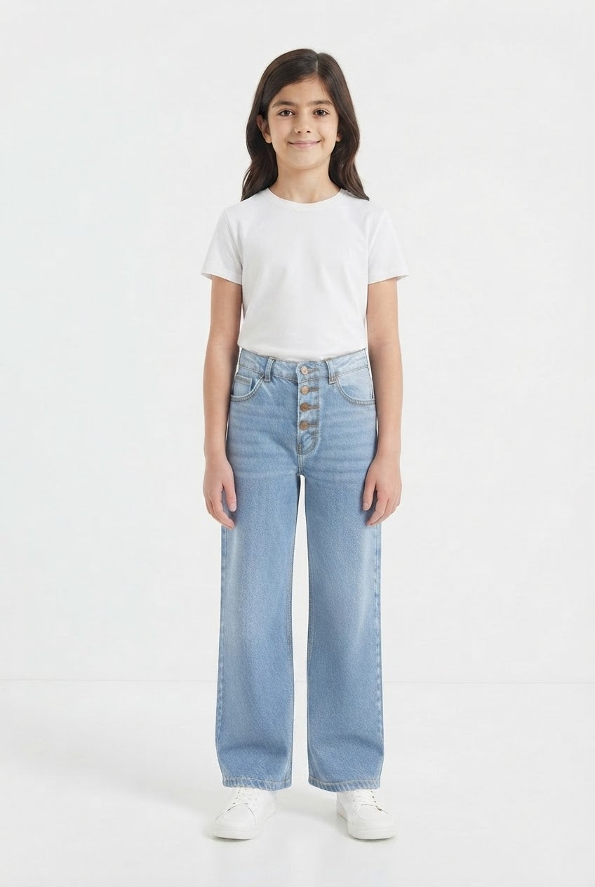 Girls' Light Blue Wide-Leg Button-Fly Jeans – 29" Length / 20" Waist Main image