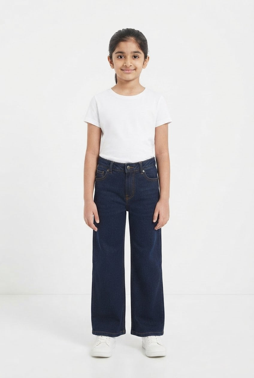 Girls' Navy Wide-Leg Jeans – 32" Length / 24" Waist