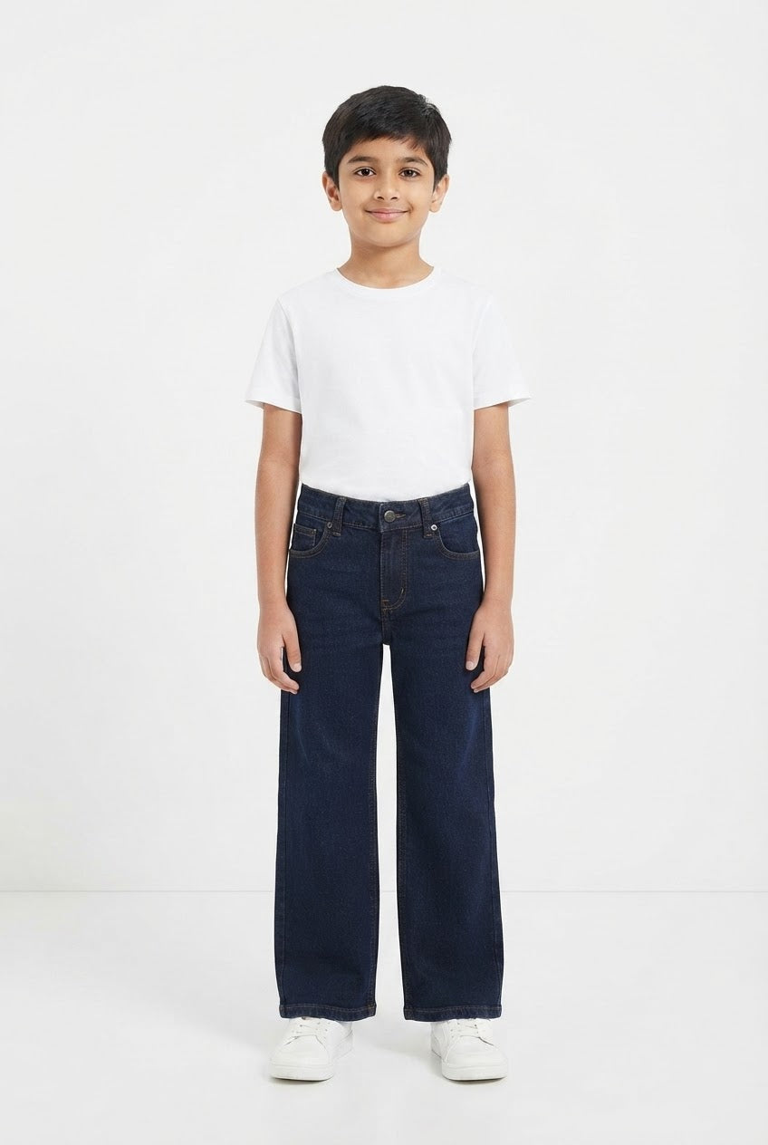 Boys' Navy Wide-Leg Jeans – 32" Length / 24" Waist