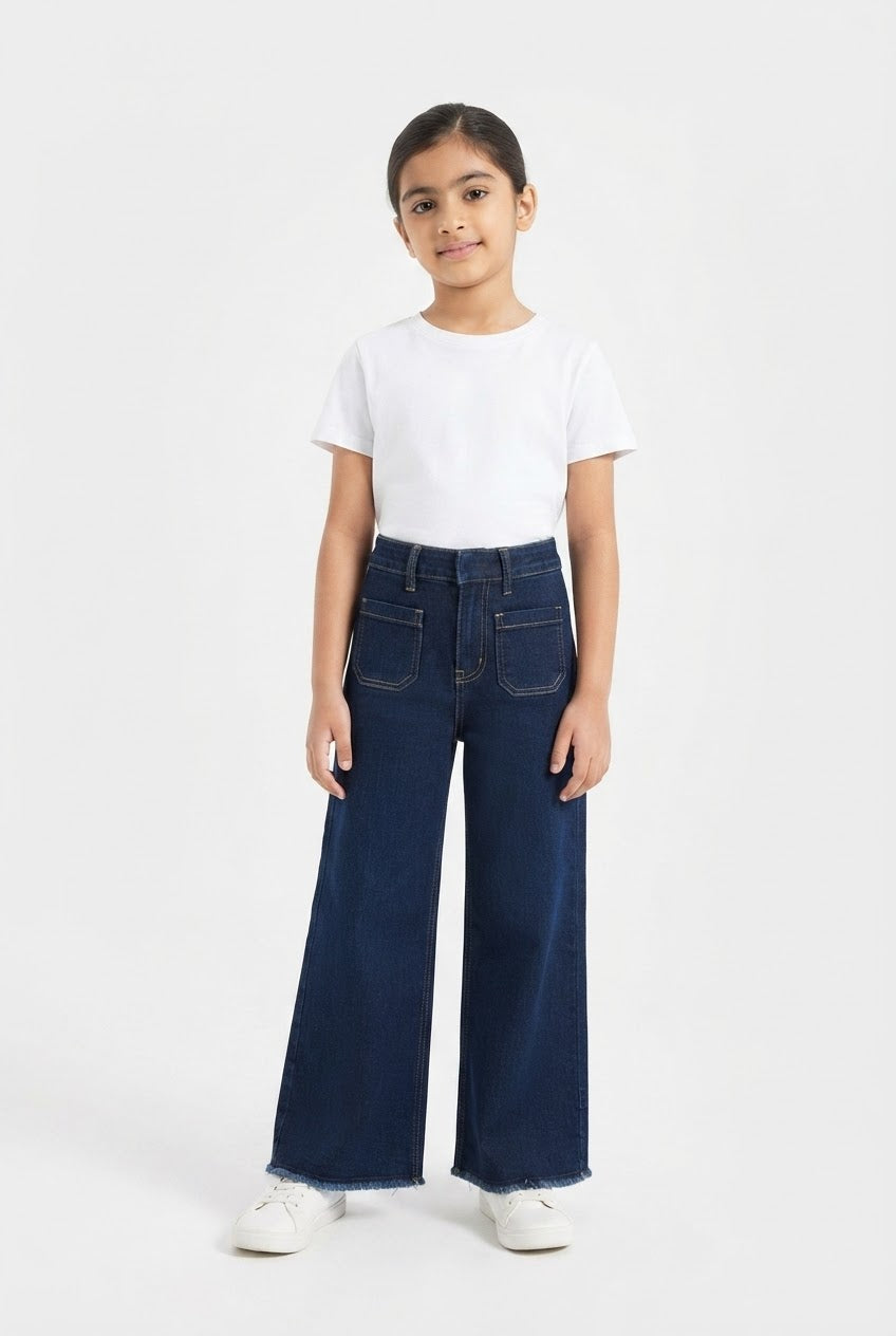 Girls' Dark Navy Wide-Leg Jeans – 32" Length Main image