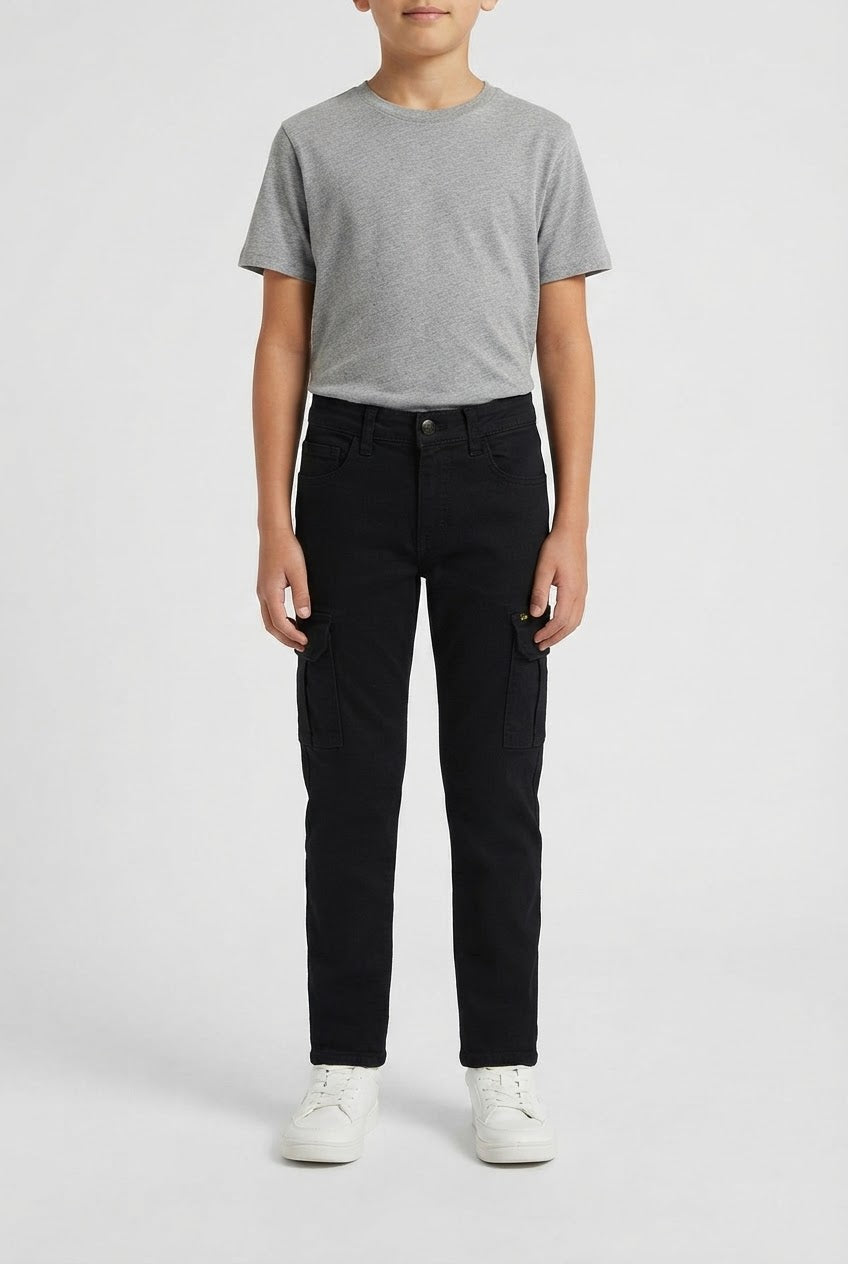 Boys' Black Cargo Pants – 34" Length