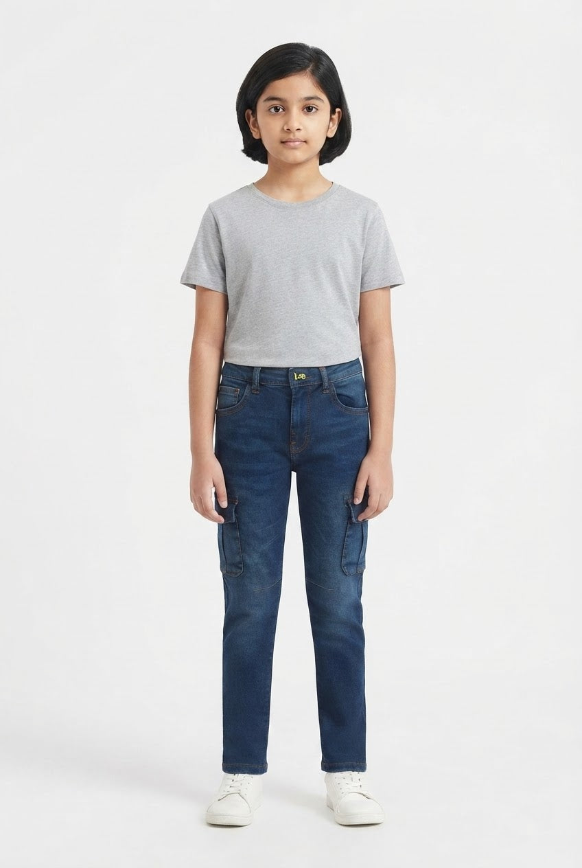 Girls' Dark Navy Cargo Denim Jeans – 35" Length