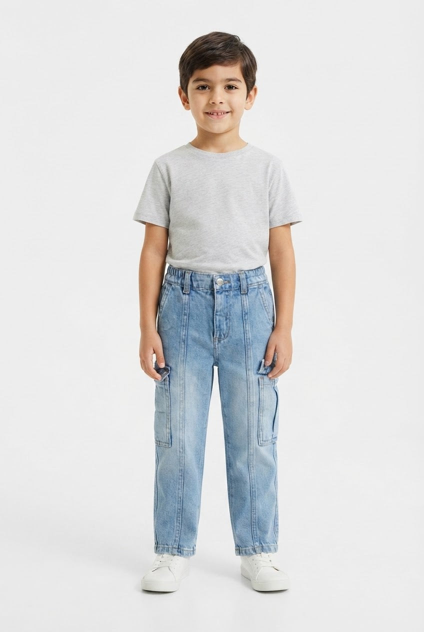 Boys' Light Blue Cargo Denim Jeans – 25 Inch Main image
