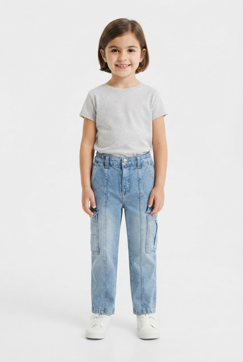 Girls' Light Blue Cargo Denim Jeans
