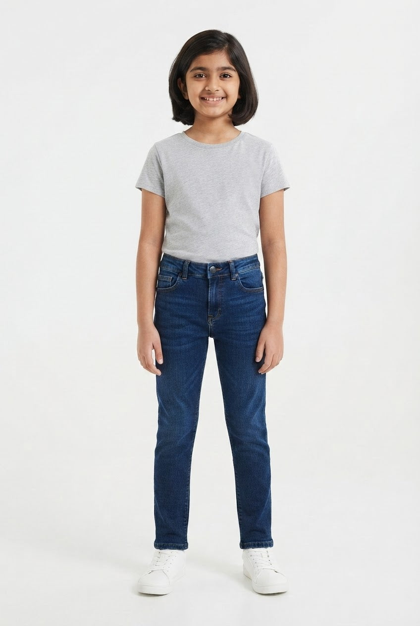 Girls' Dark Blue Slim Fit Denim Jeans – 39"