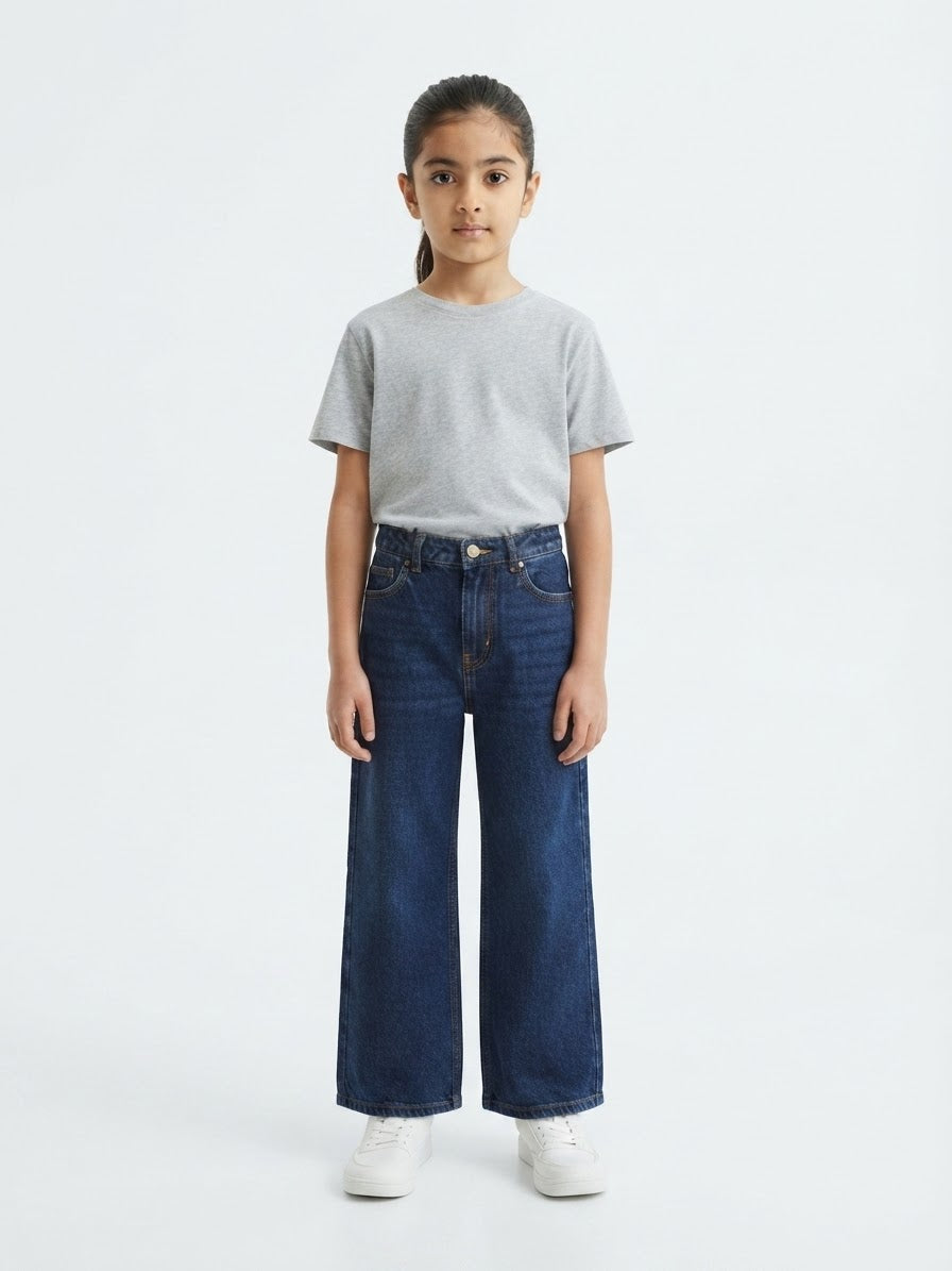 Girl's Wide-Leg Dark Navy Jeans – 30" Length