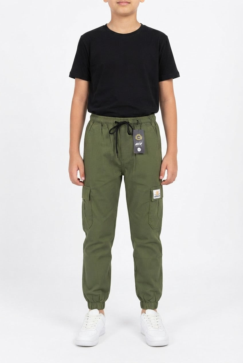 Boys Cargo Jogger Trousers – Army & Black | 30" Length – Age 9-10 Main image