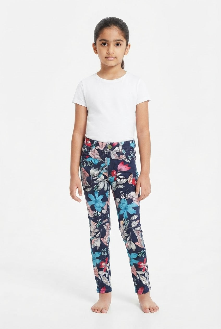 Girls Dark Floral Pants - 7-8 Year