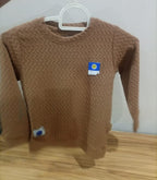 Product Title: Boys Textured Brown Full-Sleeve Sweatshirt with Pocket Tag Detail