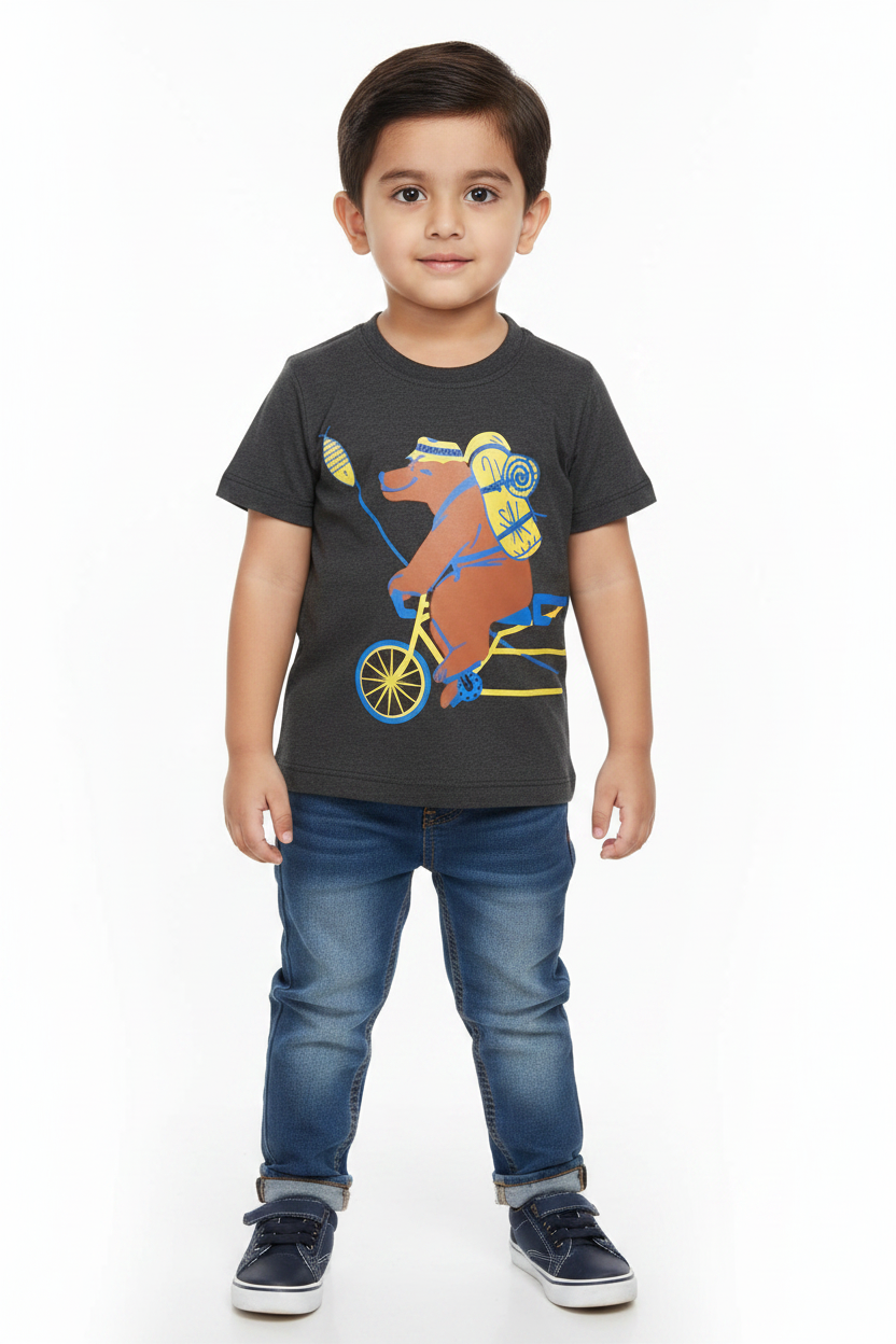 Bear on Bicycle Graphic T-Shirt – Kids