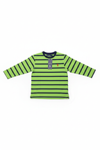 Boys Lime Green & Navy Striped Full Sleeve T-Shirt