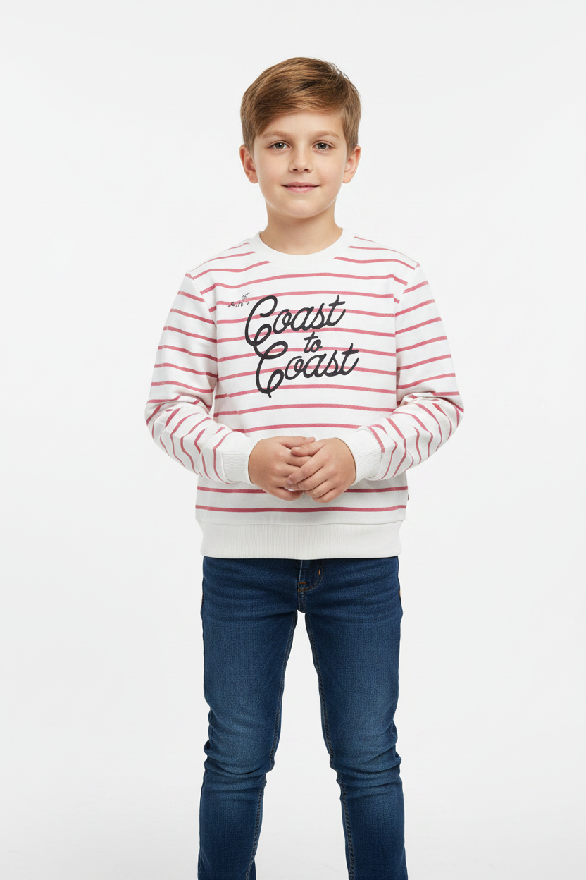 Boys White & Red Striped "Coast to Coast" Sweatshirt