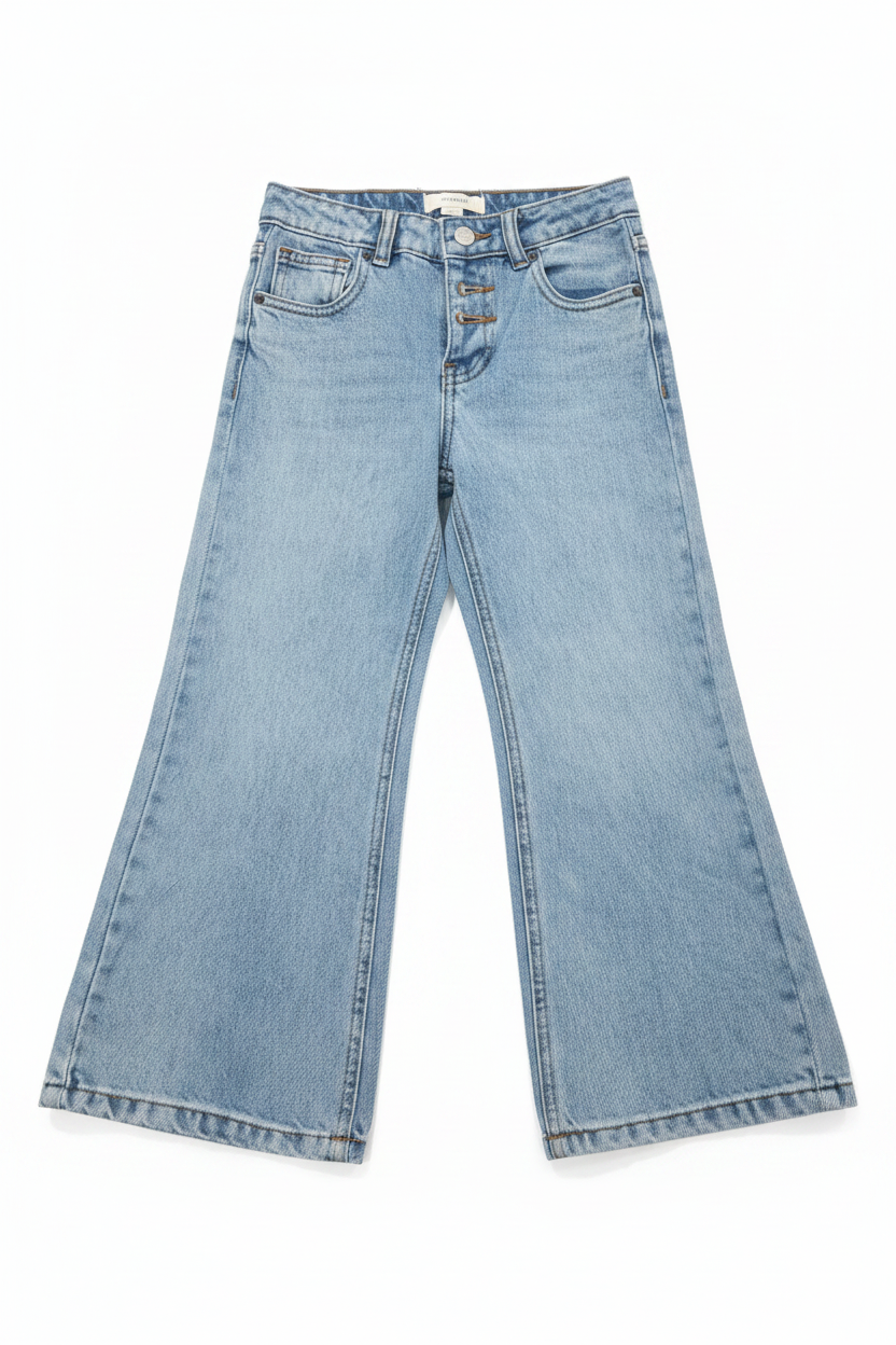Girls' Light Blue Wide-Leg Jeans – 28" Length