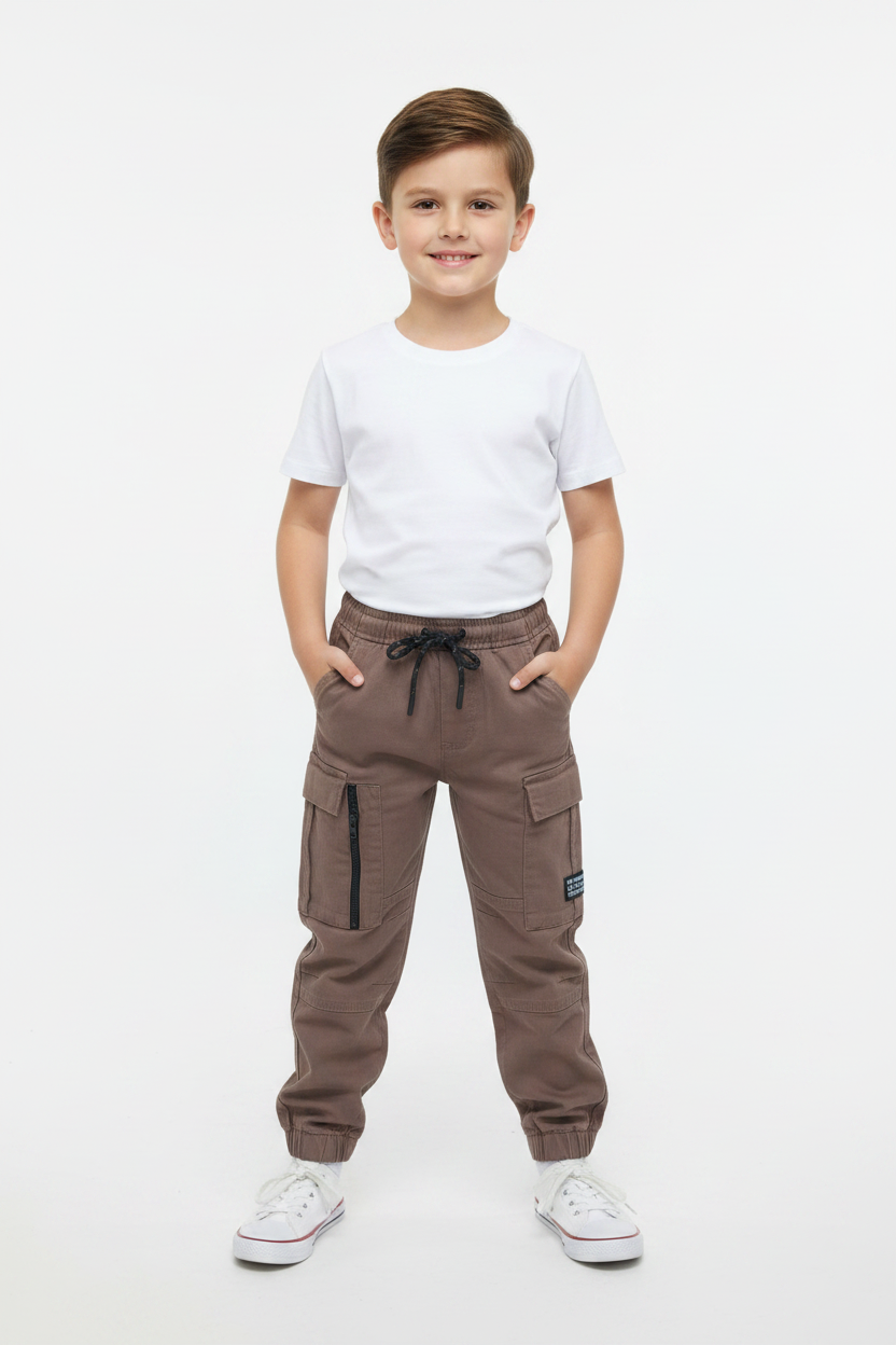 Boys' Brown Cargo Jogger Pants – 24" Length