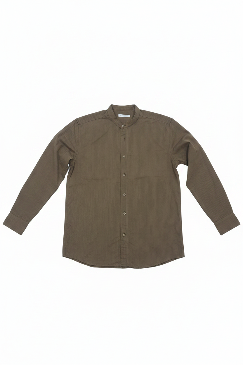 Boys' Olive Mandarin Collar Shirt – 19" Sleeves/ 23" Length