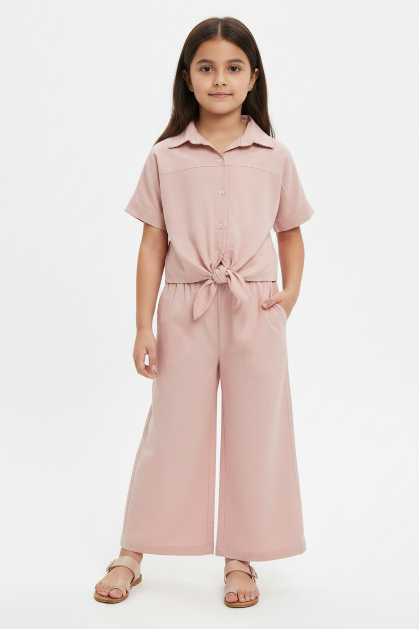 Girls Solid Blush Pink Co-ord Set