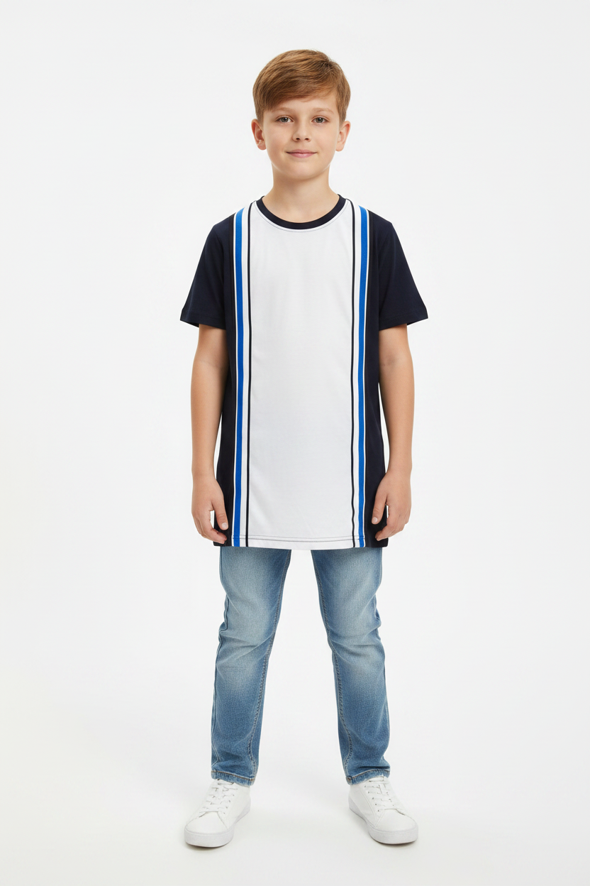 Navy Stripe Color Block T-Shirt – Kids Main image