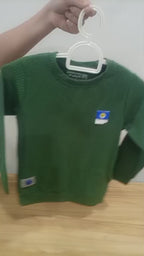 Boys Dark Green Textured Pullover Sweatshirt with Chest & Hem Branding