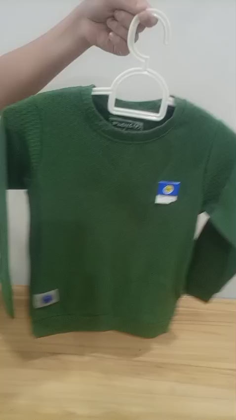 Boys Dark Green Textured Pullover Sweatshirt with Chest & Hem Branding