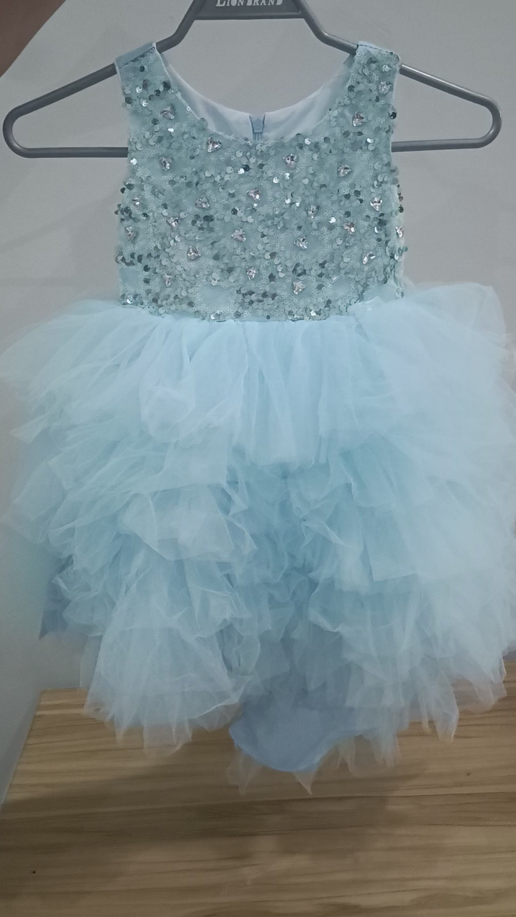 Girls' Sparkly Sequin & Tiered Tulle High-Low Party Dress with Satin Bow Back